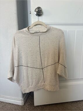 Democracy Cream Speckled Crewneck with Contrast Stitch